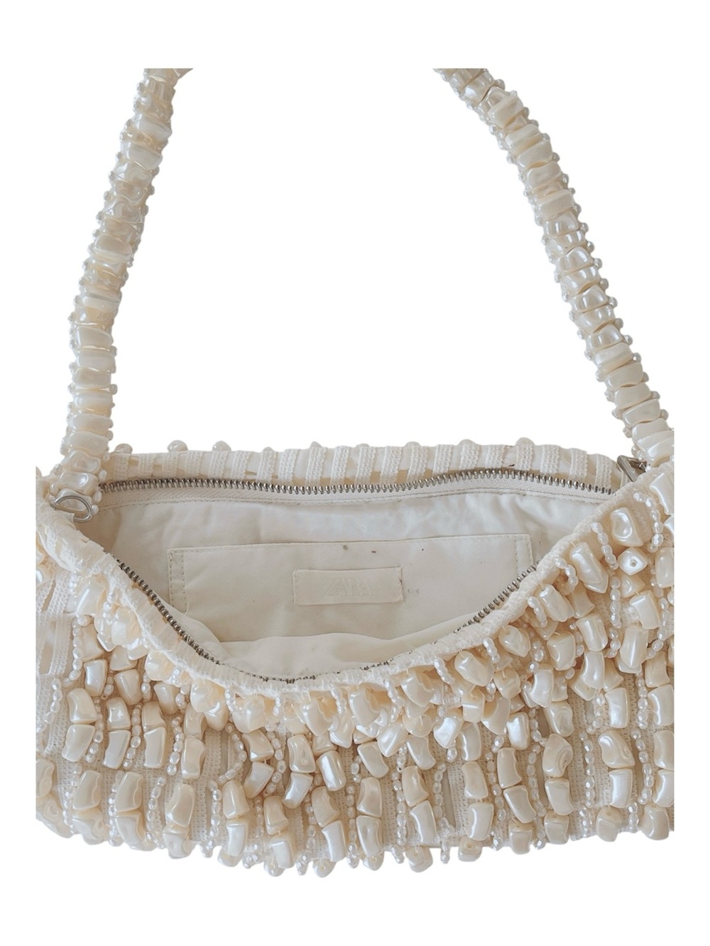 Zara Pearl-Effect Cream Beaded Shoulder Bag - Picture 2 of 8